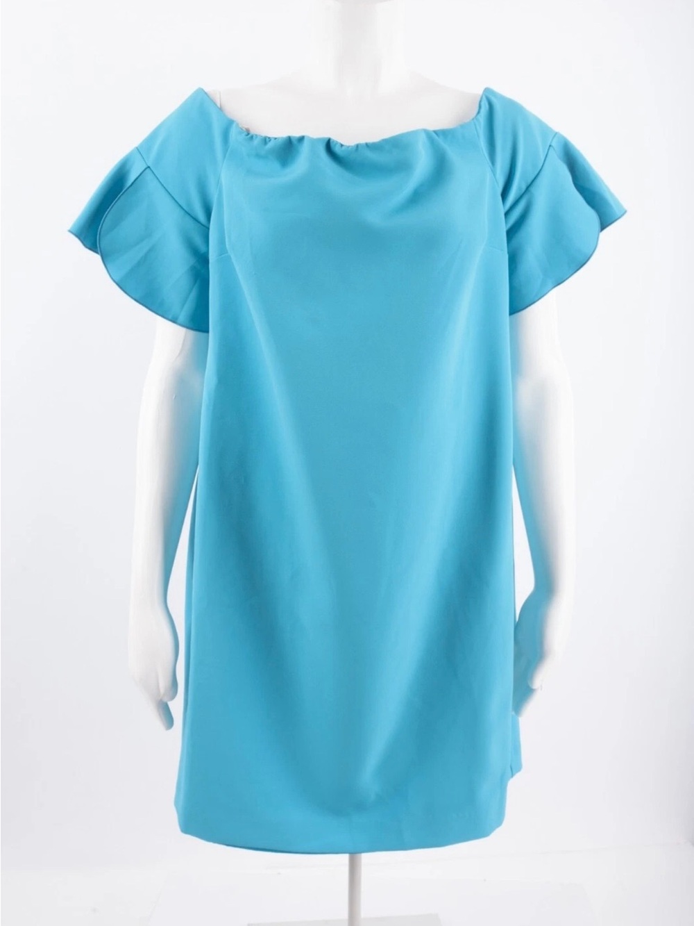 Trina Turk Teal Off-Shoulder Lined Dress Size 12 PTP 20” NWT